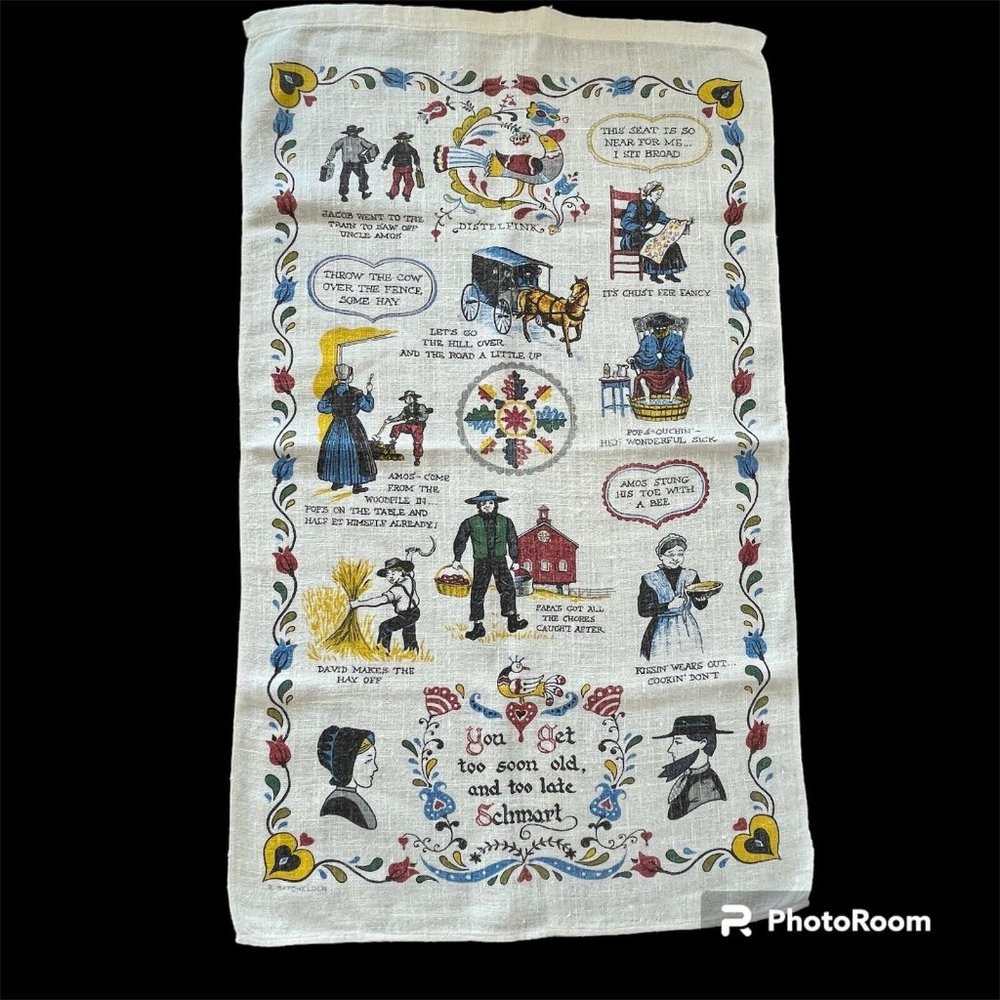 Vintage Kay Dee Linen Kitchen Tea Towel Amish Quotes R Batchelder